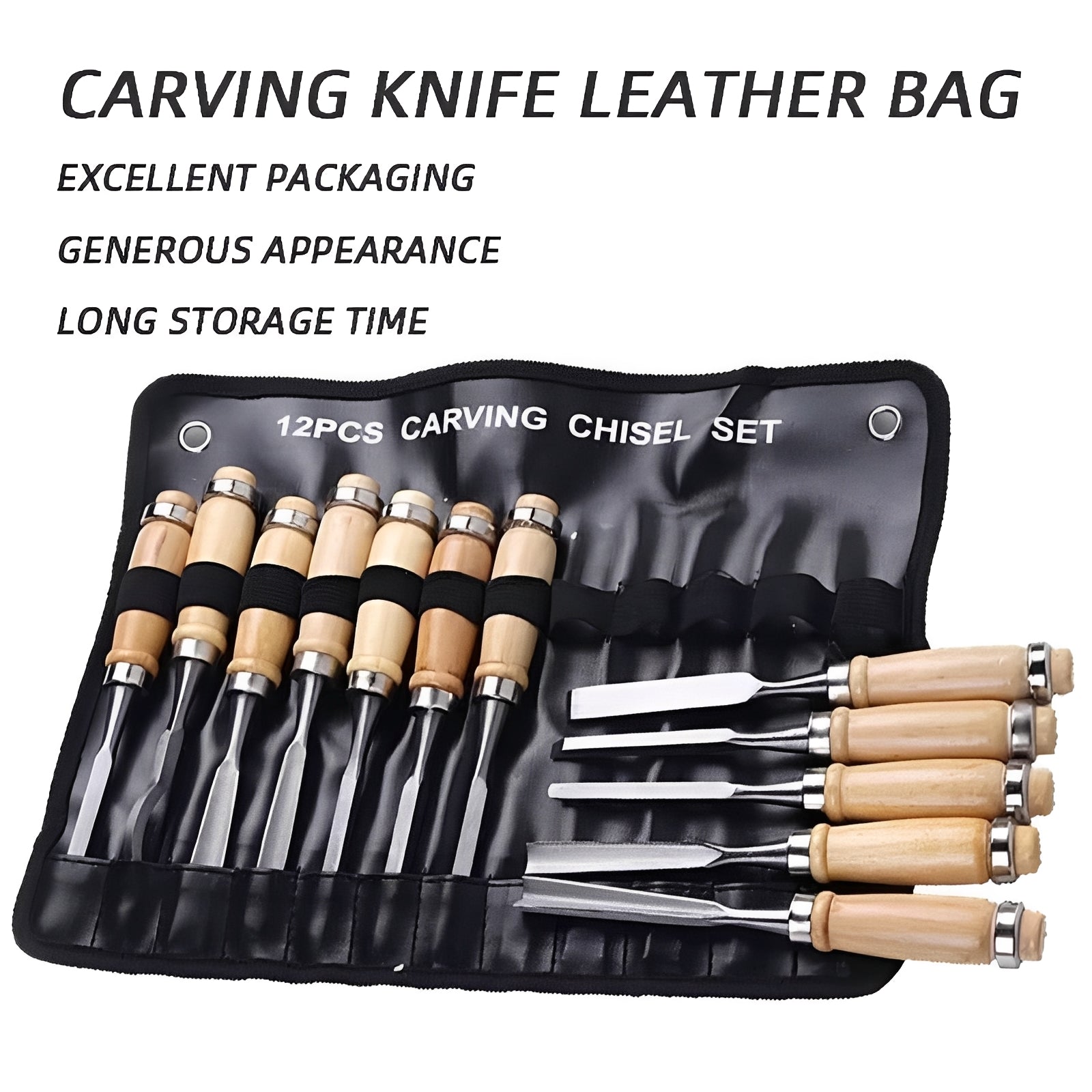 Versatile carving tool set with 12 different knives and chisels