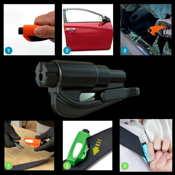 Praktisches 2-in-1 Sicherheitswerkzeug für Autos mit Glasbrecher