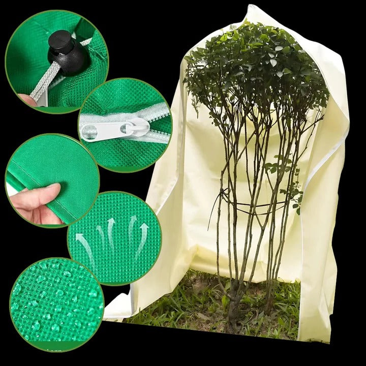 Plant Protection Cover with Zipper and Drawstring for Cold Weather