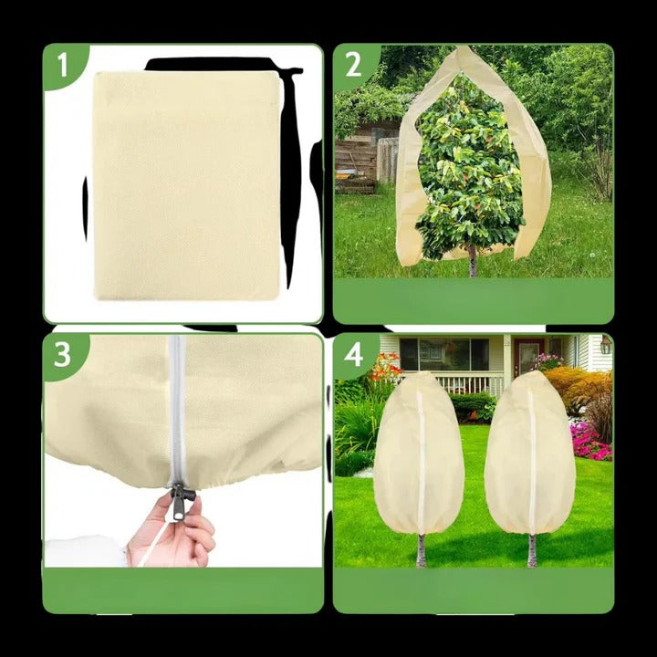 Plant Protection Cover with Zipper and Drawstring for Cold Weather