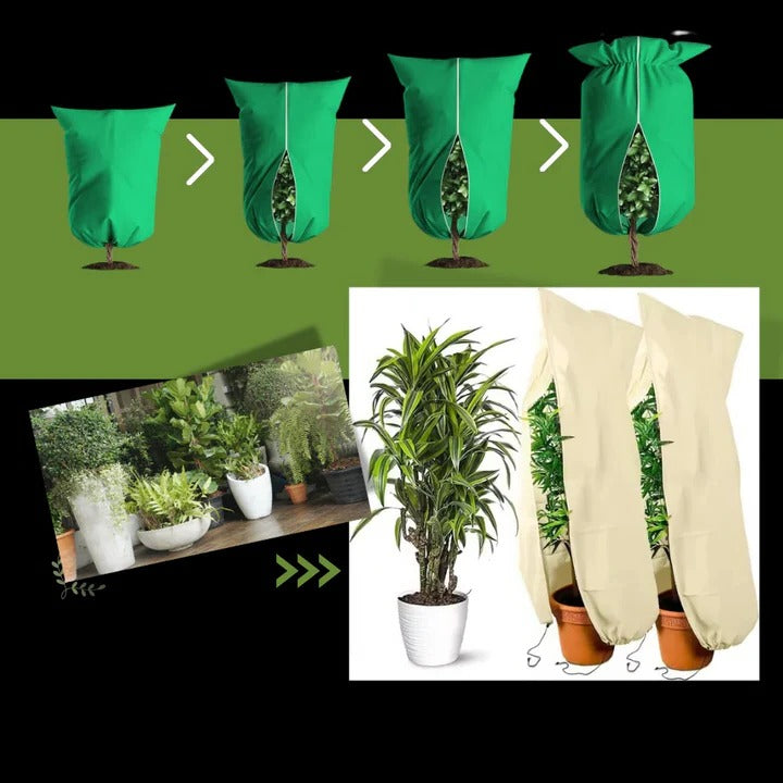 Plant Protection Cover with Zipper and Drawstring for Cold Weather