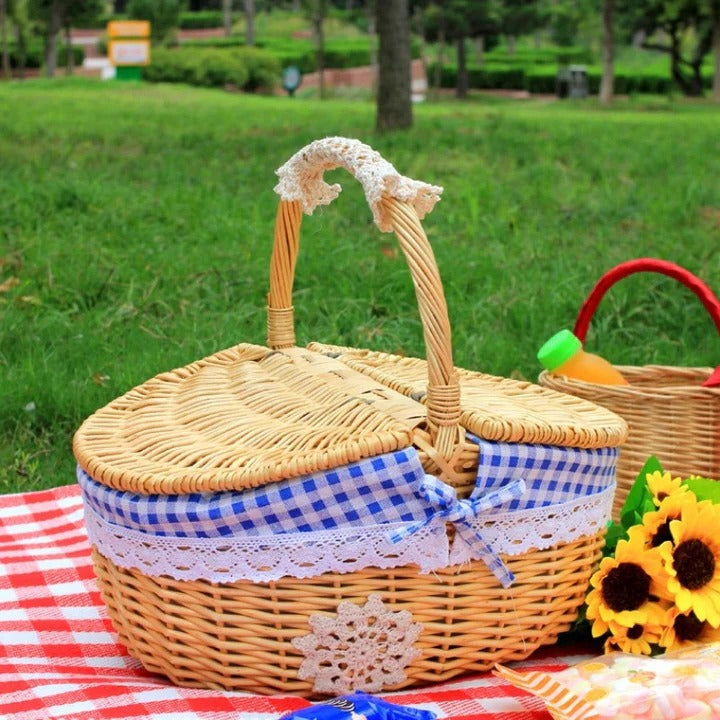 Eleganter Picknickkorb aus Weide mit Abnehmbarer Baumwollauskleidung