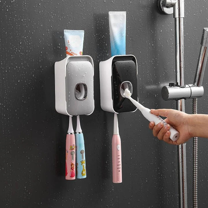 Wall-mounted toothpaste dispenser with adhesive installation