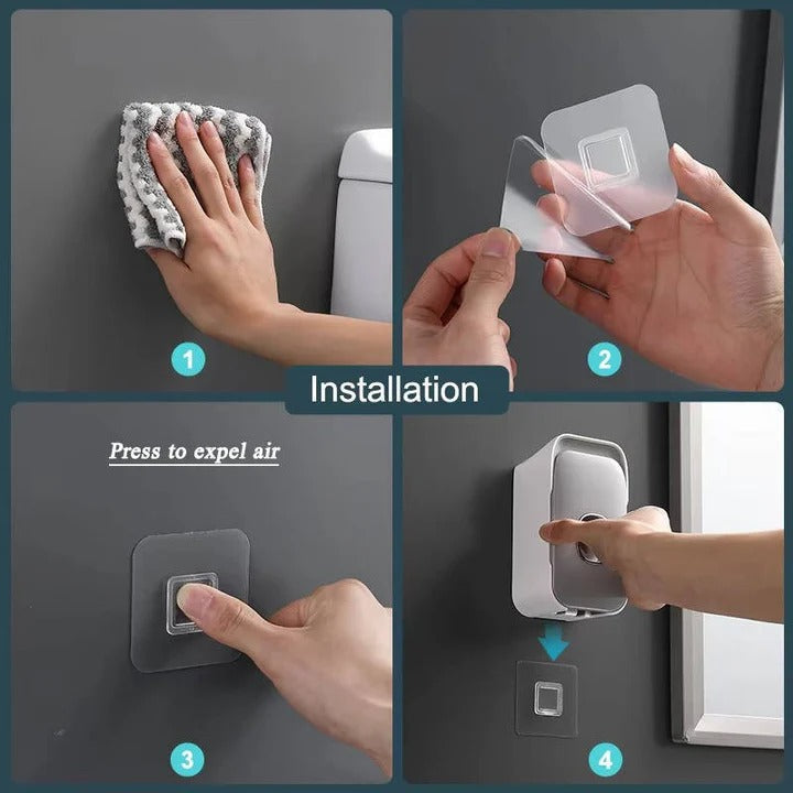 Wall-Mounted Toothpaste Dispenser with Adhesive Installation