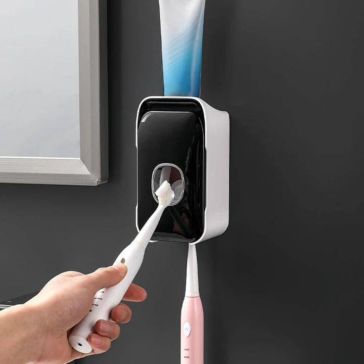 Wall-mounted toothpaste dispenser with adhesive installation
