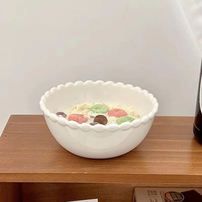 Elegant ceramic dinnerware with beaded rim design