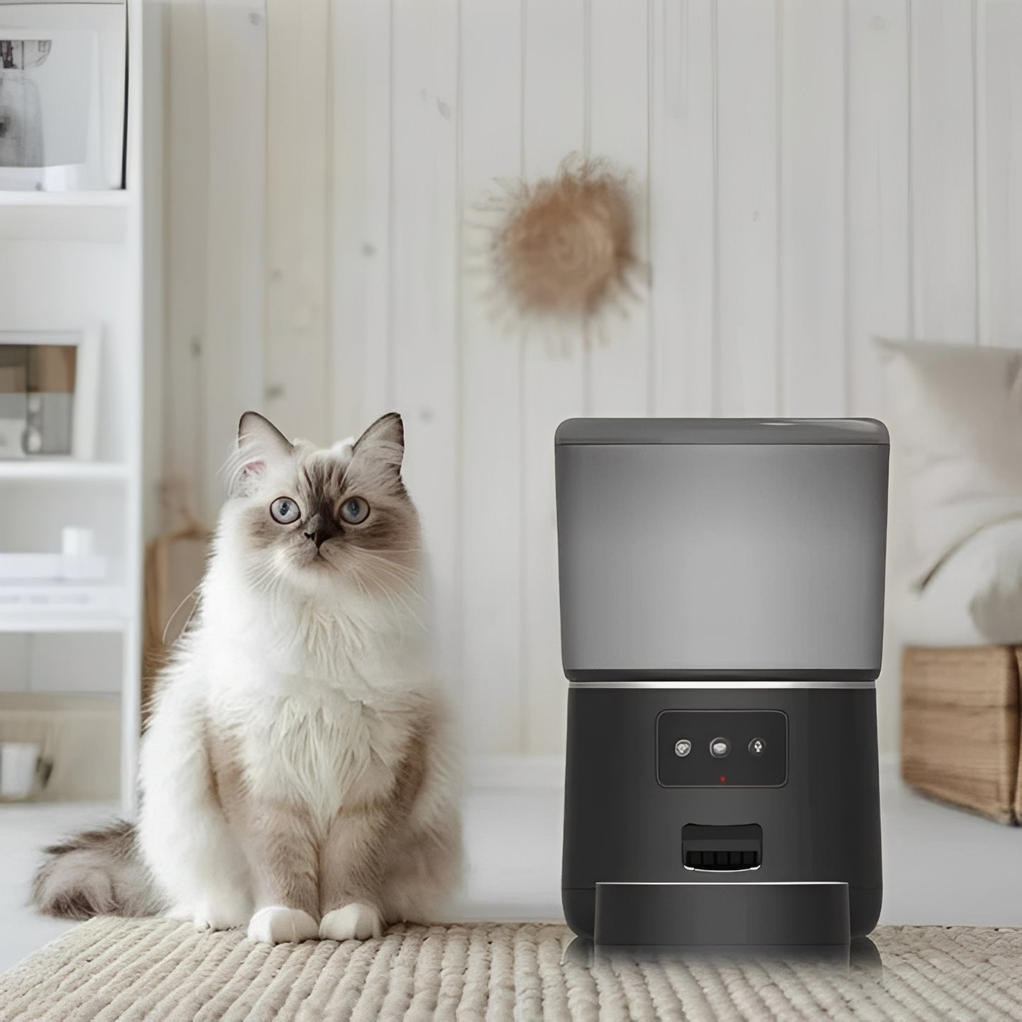 Intelligenter Futterautomat für Haustiere mit Fernbedienung