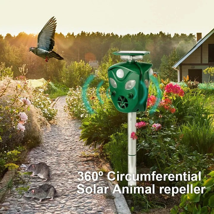 Solarbetriebener Ultraschall-Tierabwehr mit Rundumschutz