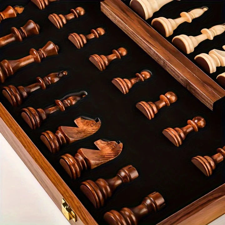Compact Wooden Chess Set with Magnets and Storage