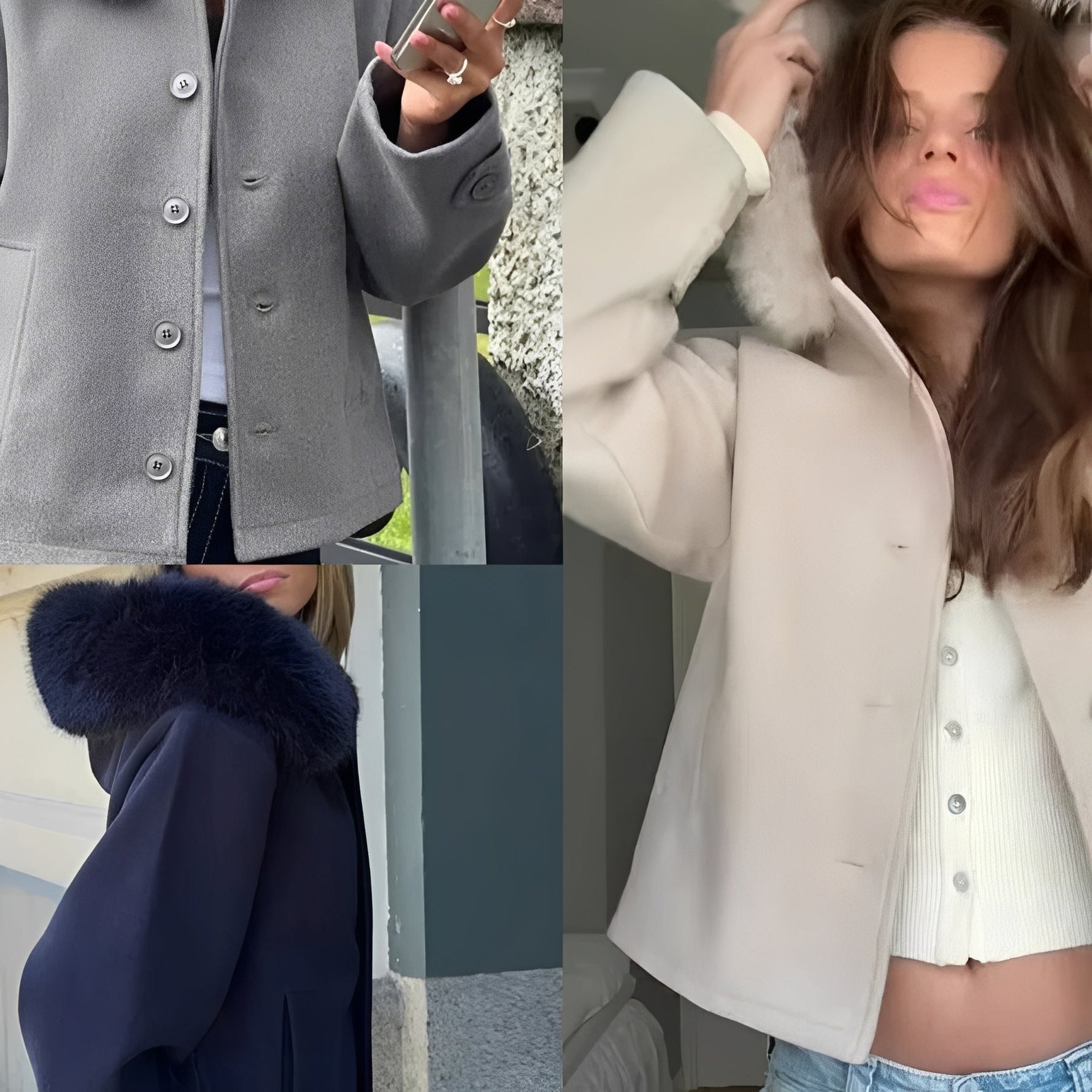 Women's wool-blend coat with detachable collar and button closure