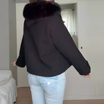 Women's wool-blend coat with detachable collar and button closure