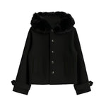 Women's wool-blend coat with detachable collar and button closure