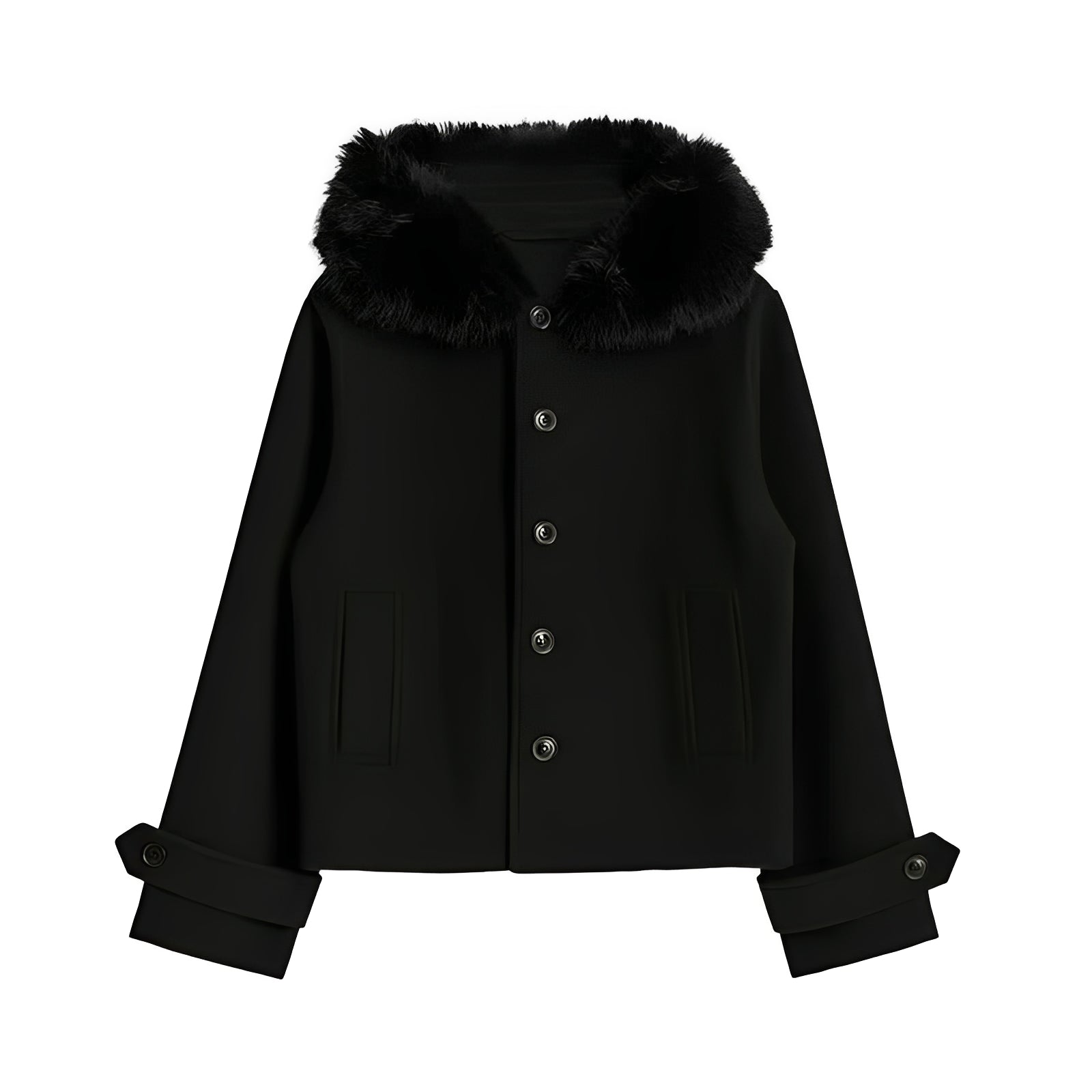 Women's wool-blend coat with detachable collar and button closure