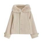 Women's wool-blend coat with detachable collar and button closure