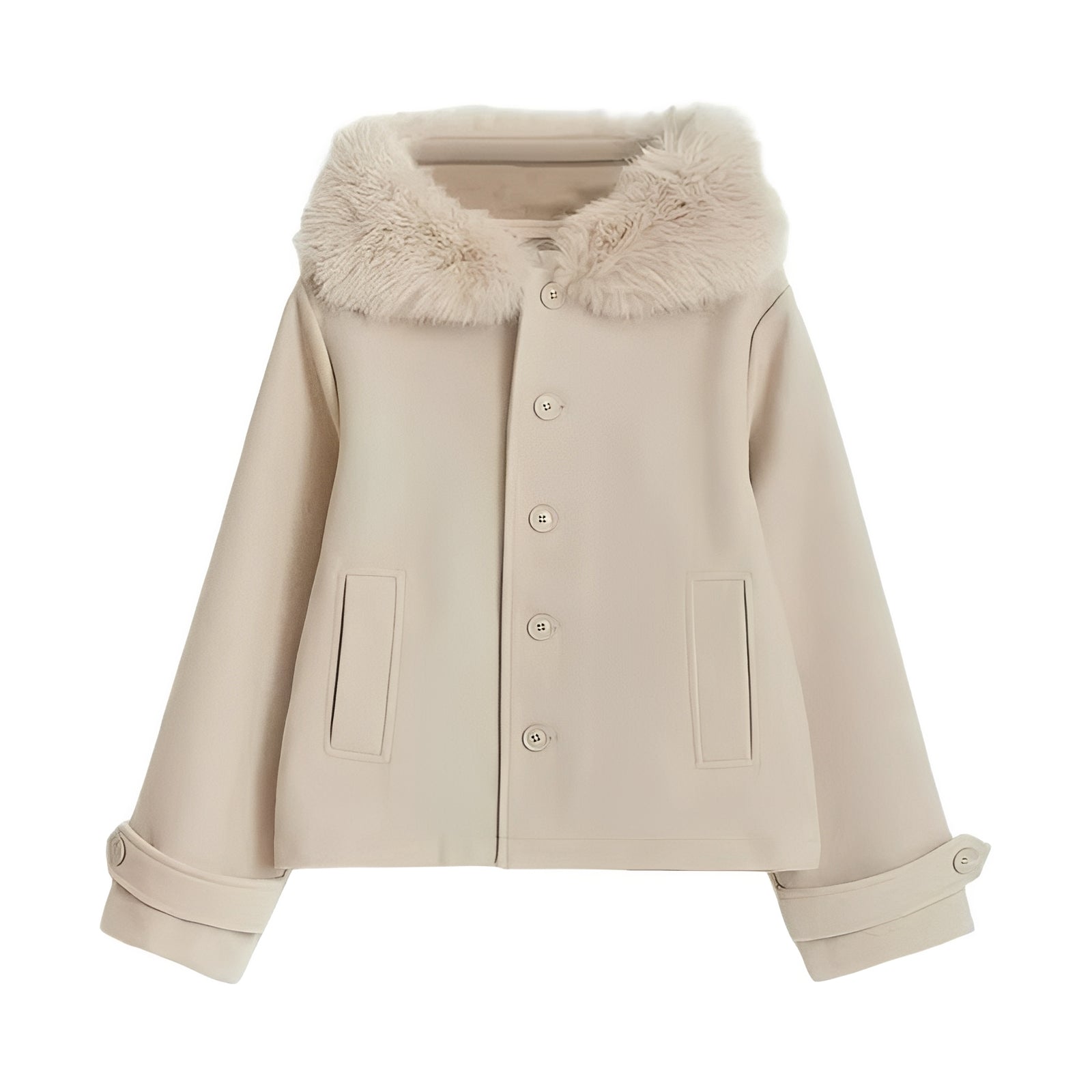 Women's wool-blend coat with detachable collar and button closure