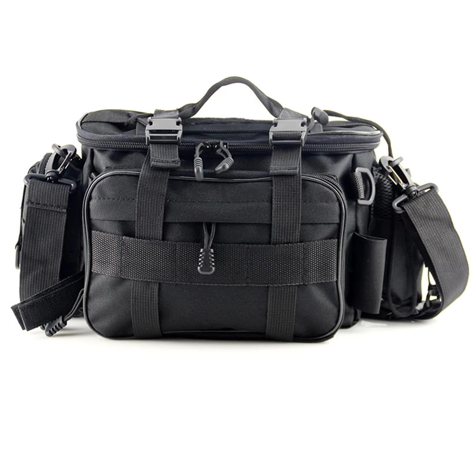 Practical fishing storage bag with compartments and carrying strap
