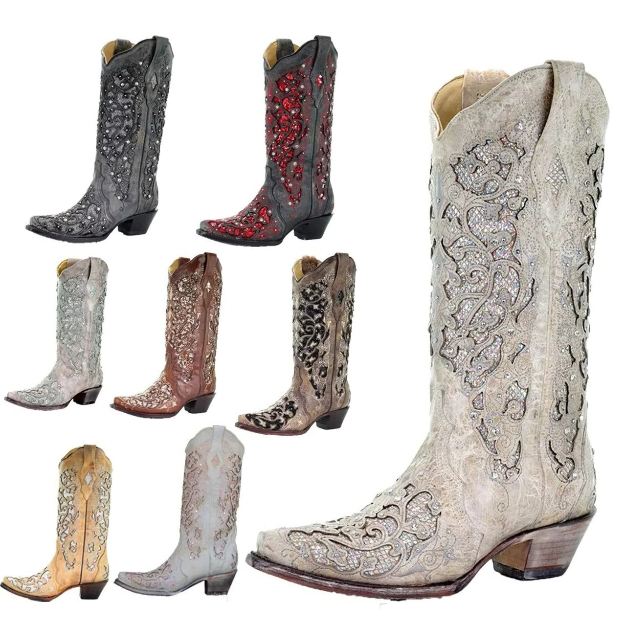Sparkly Boots with Lace and Color Block Design