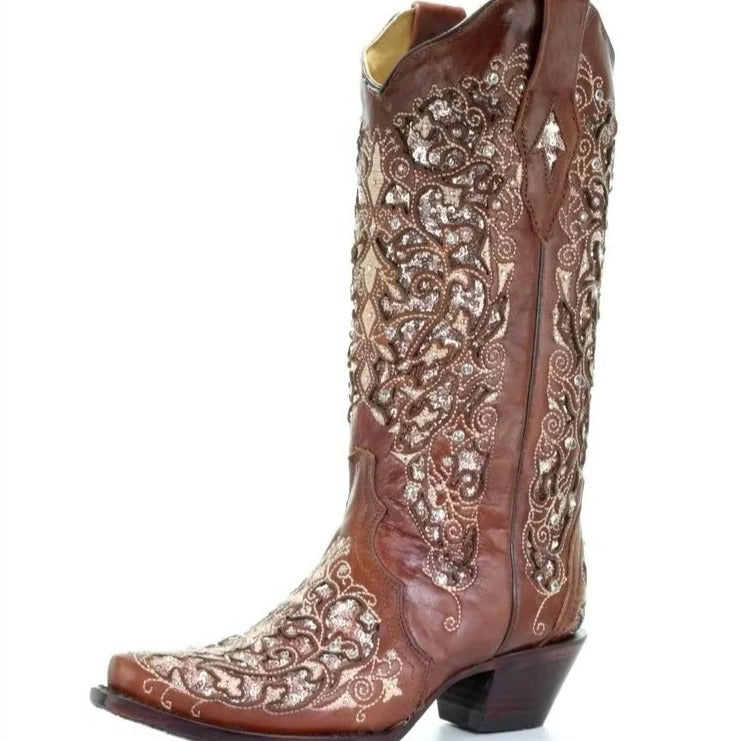Sparkly Boots with Lace and Color Block Design
