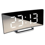 Compact alarm clock with curved LED mirror display