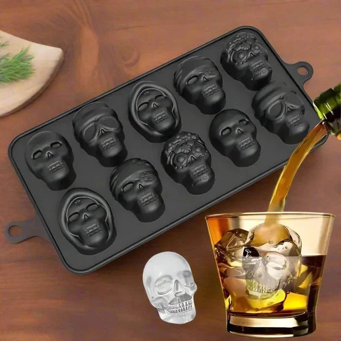 Flexible Silicone Skull Ice Cube Tray with 10 Compartments