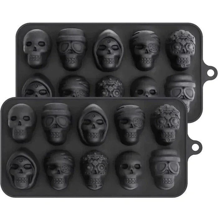 Flexible Silicone Skull Ice Cube Tray with 10 Compartments