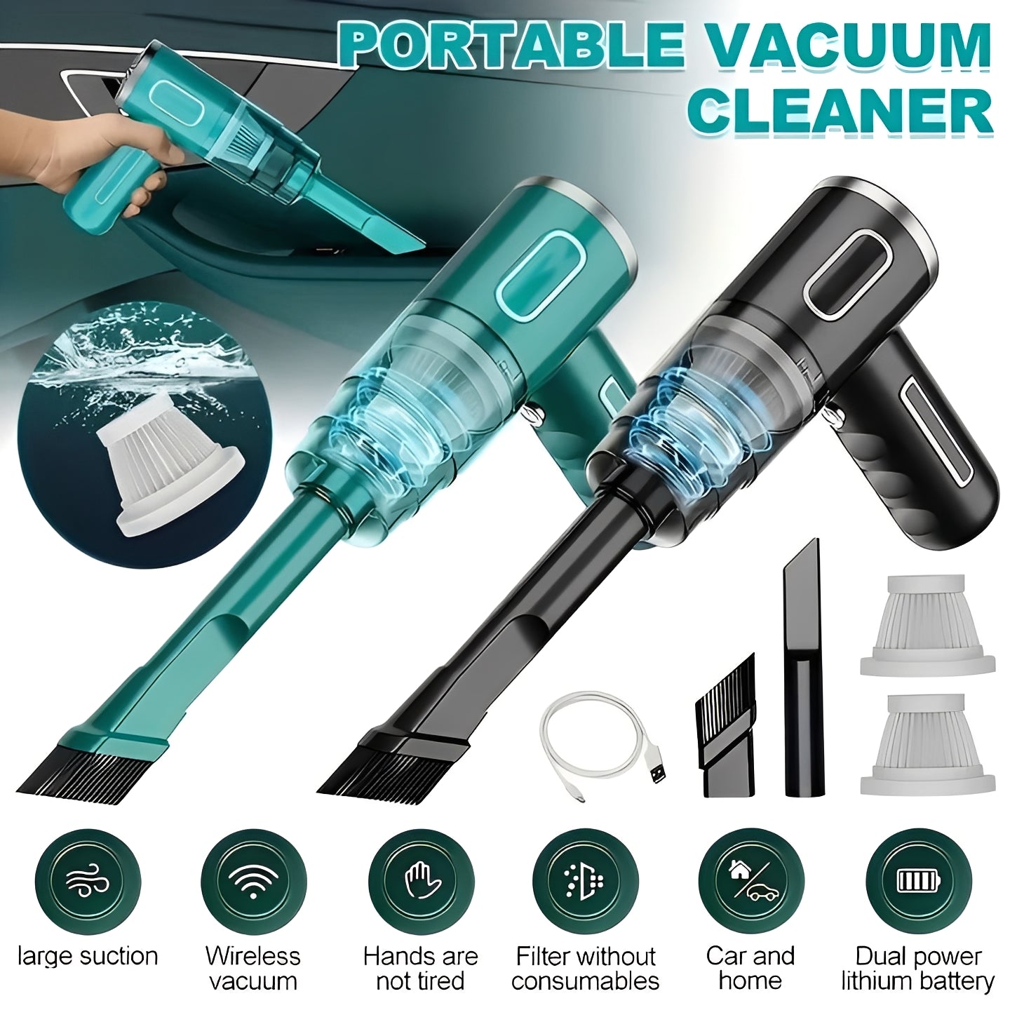 Cordless, USB-Rechargeable Portable Vacuum Cleaner for Car and Home
