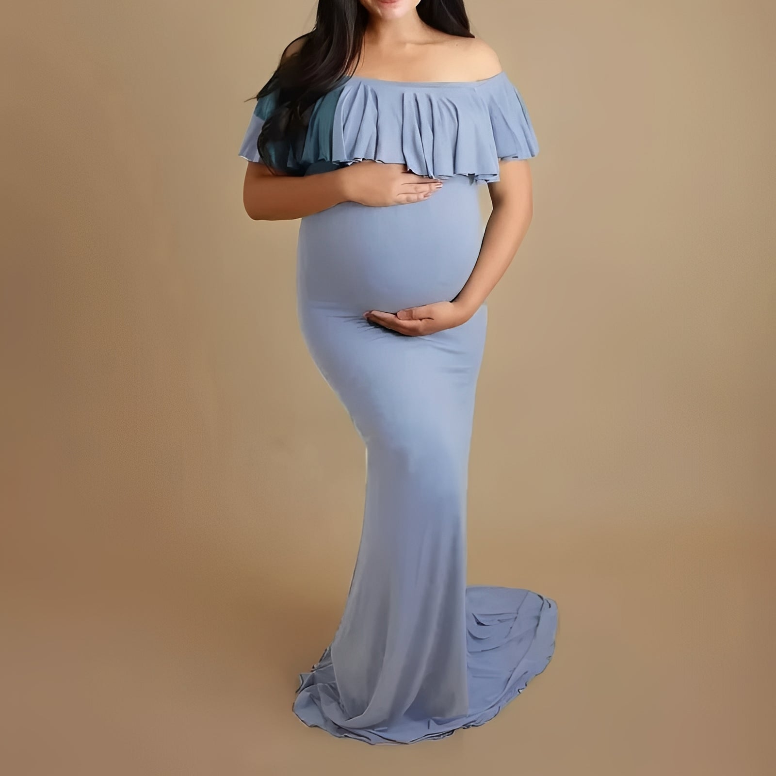 Elegantes Schwangerschafts-Fotoshooting-Kleid mit Fließendem Design
