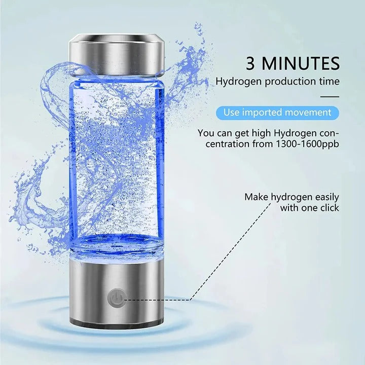 Portable hydrogen water bottle for home and on the go