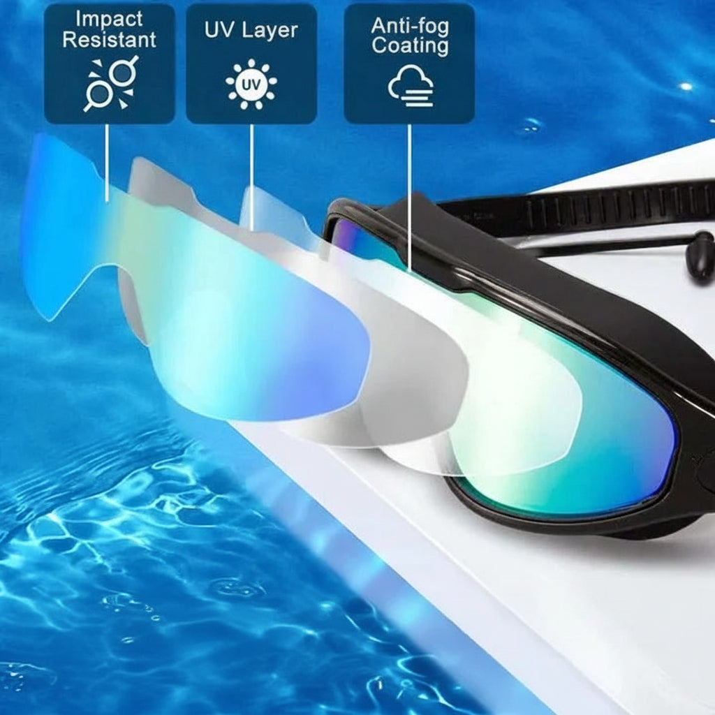 Vielseitige Schwimmbrille mit Anti-Beschlag und Weitwinkel-Objektiv