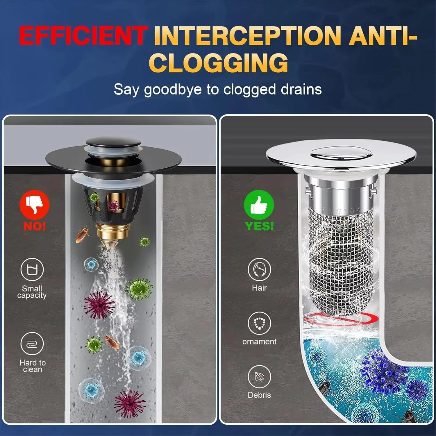 Smart Drain Stopper with Hair and Debris Catcher for Kitchen and Bathroom