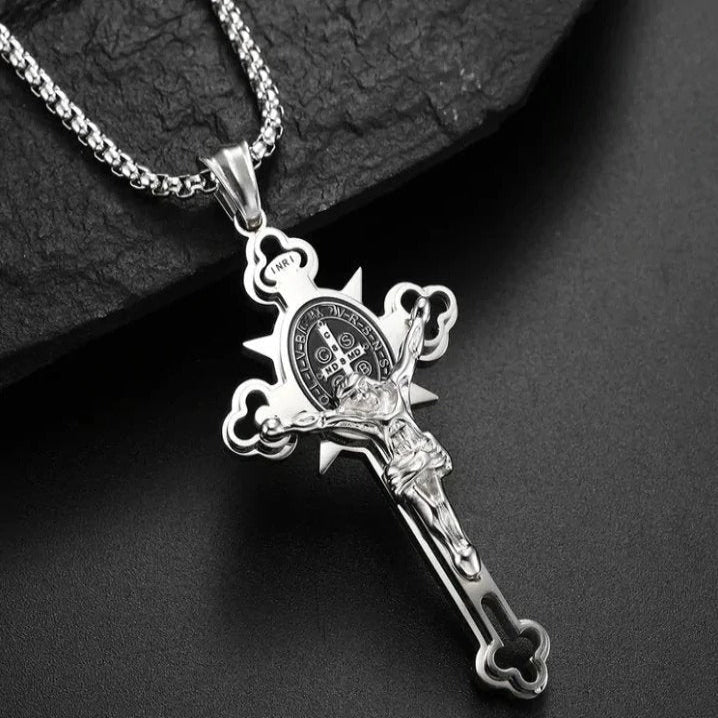 Necklace with Celtic Cross Pendant, Double-Sided Engraved Medal
