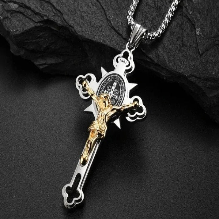 Necklace with Celtic Cross Pendant, Double-Sided Engraved Medal