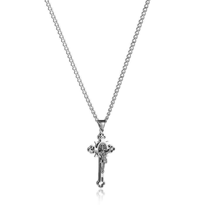 Necklace with Celtic Cross Pendant, Double-Sided Engraved Medal