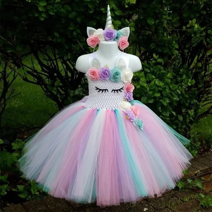 Girls' Tulle Dress with Matching Headband for Special Occasions