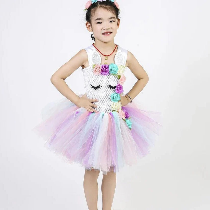 Girls' Tulle Dress with Matching Headband for Special Occasions