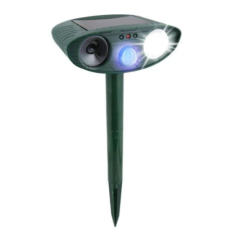 Solar-powered animal repellent device with motion sensor for the garden