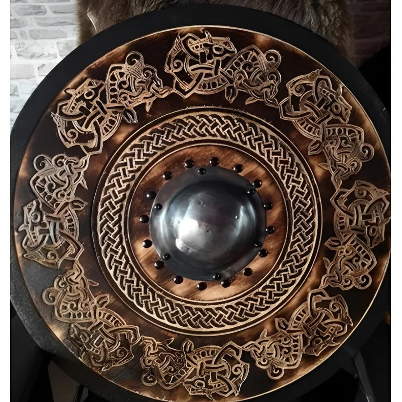 Round Wooden Shield in Medieval Style with Unique Design