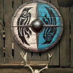 Round wooden shield in medieval style with unique patterns