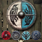 Round wooden shield in medieval style with unique patterns