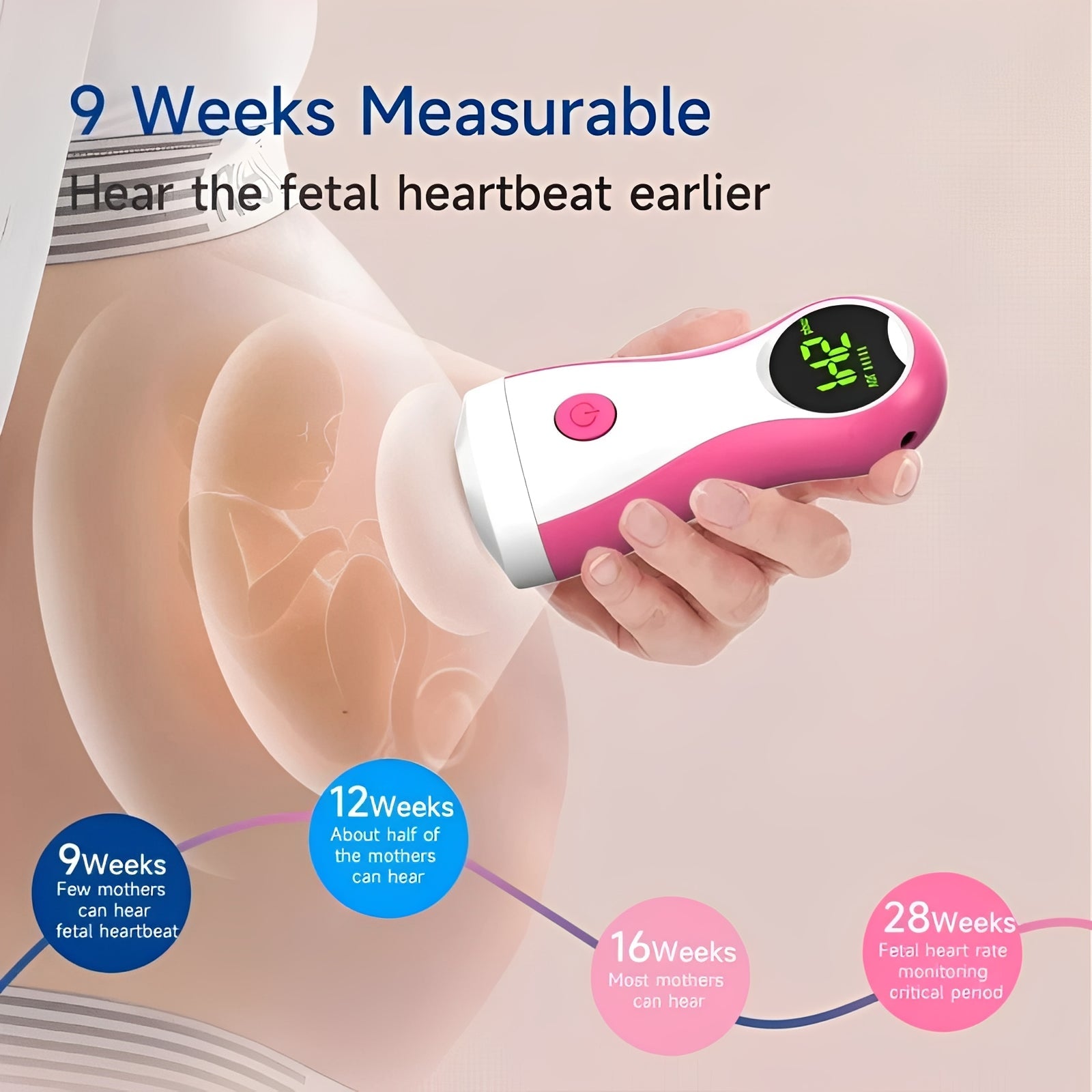Tragbarer Fetal-Doppler mit LCD-Anzeige und Kopfhöreranschluss