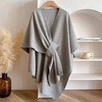 Damen Poncho-Mantel aus Mikrofaser mit Verstellbarem Verschluss