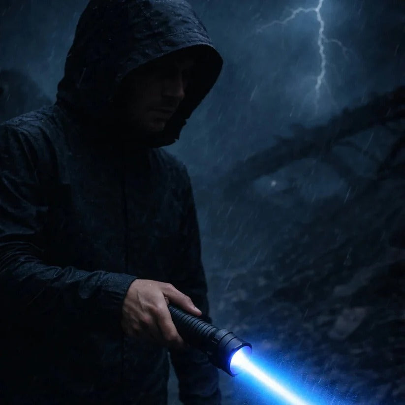 Rechargeable flashlight with adjustable focus and laser