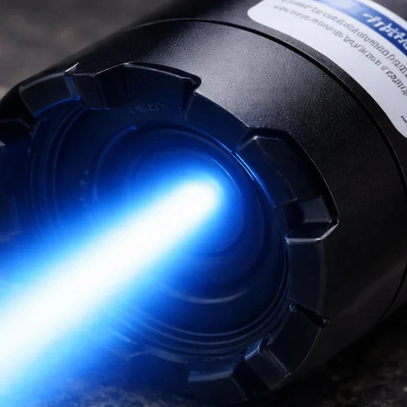 Rechargeable flashlight with adjustable focus and laser