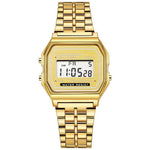 Classic digital watch in vintage style with stainless steel strap and LED display
