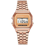 Classic digital watch in vintage style with stainless steel strap and LED display