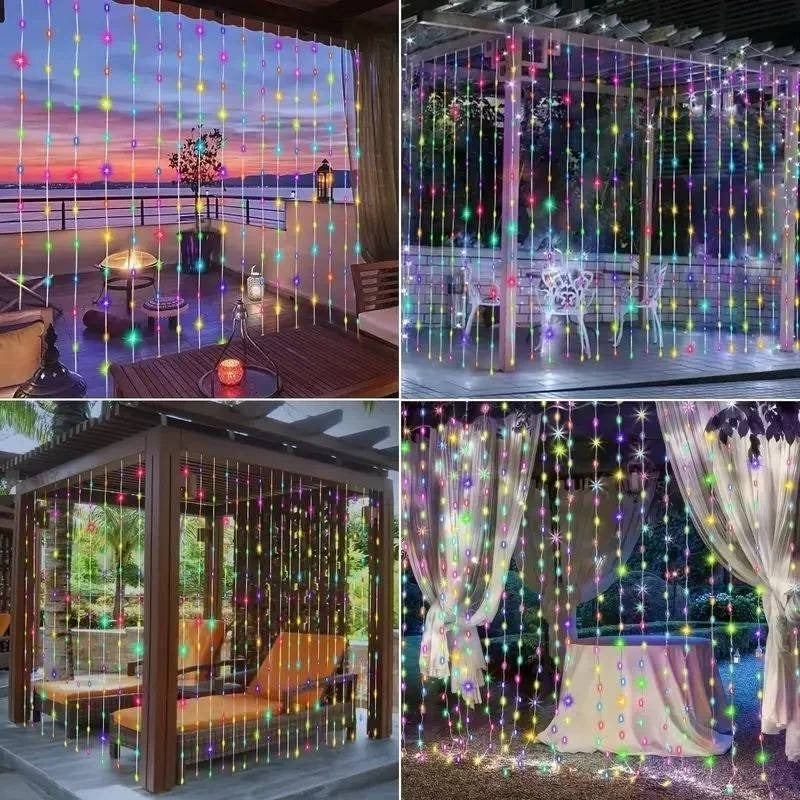 Solarbetriebene Lichtervorhänge für den Außenbereich mit bunten LEDs