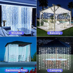 Solarbetriebene Lichtervorhänge für den Außenbereich mit bunten LEDs