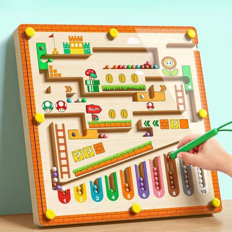 Wooden Magnetic Maze Game with Color Sorting for Kids