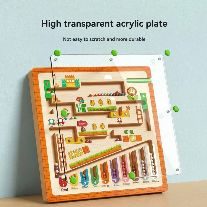 Wooden Magnetic Maze Game with Color Sorting for Kids