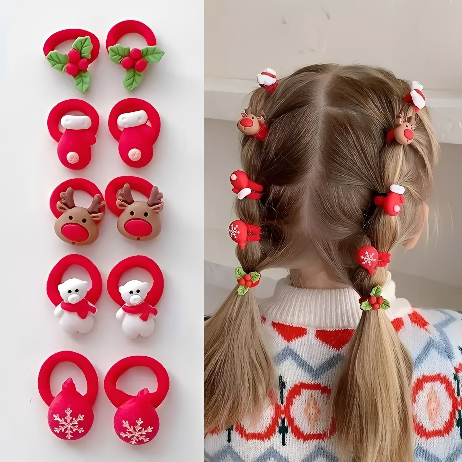 Festliche Haargummis für Kinder - 10 Stück mit 3D-Designs